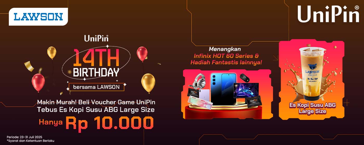 UniPin 14th Birthday! Bersama Lawson! Tebus Es Kopi Susu ABG large Size Cuma Rp 10.000!